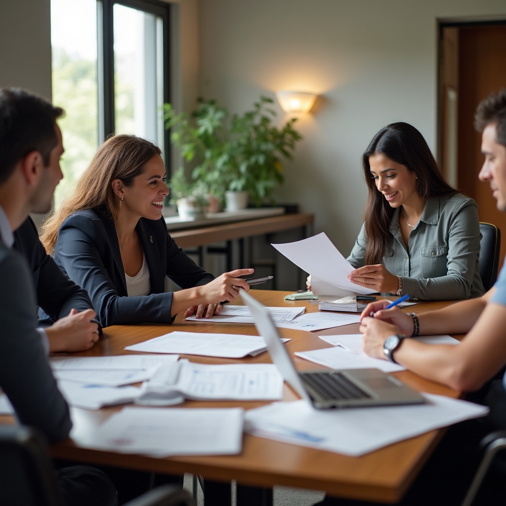 Foundation team in a planning meeting, reviewing program materials