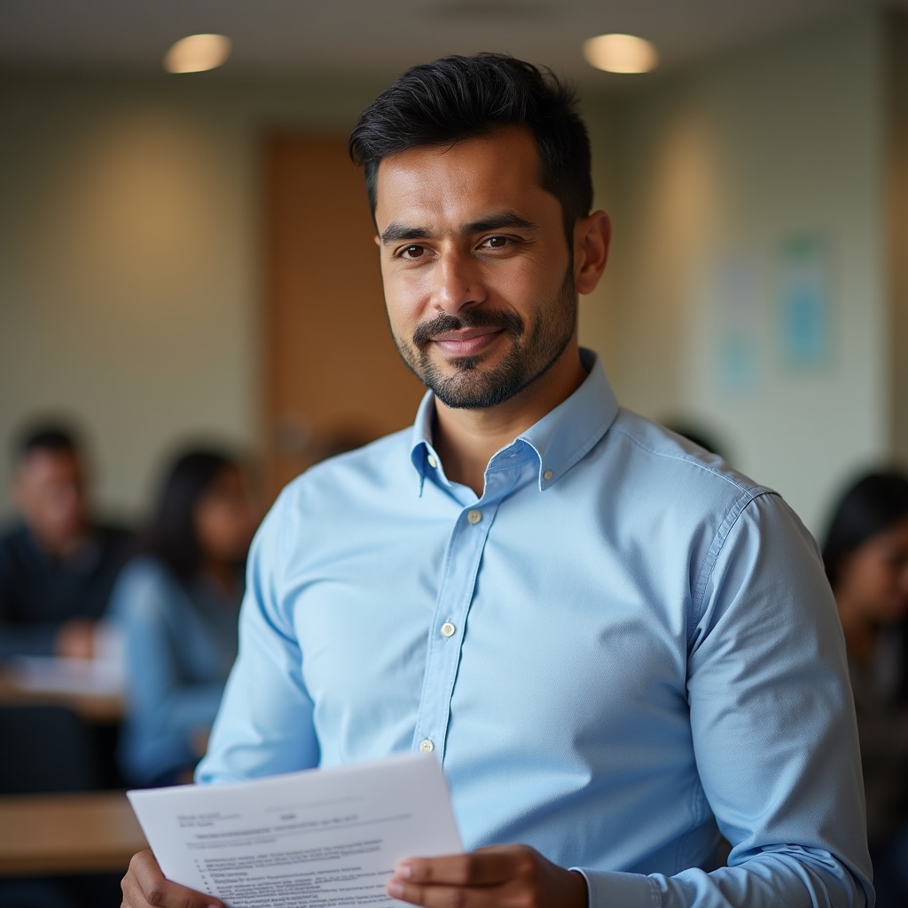 Program coordinator, man reviewing educational materials